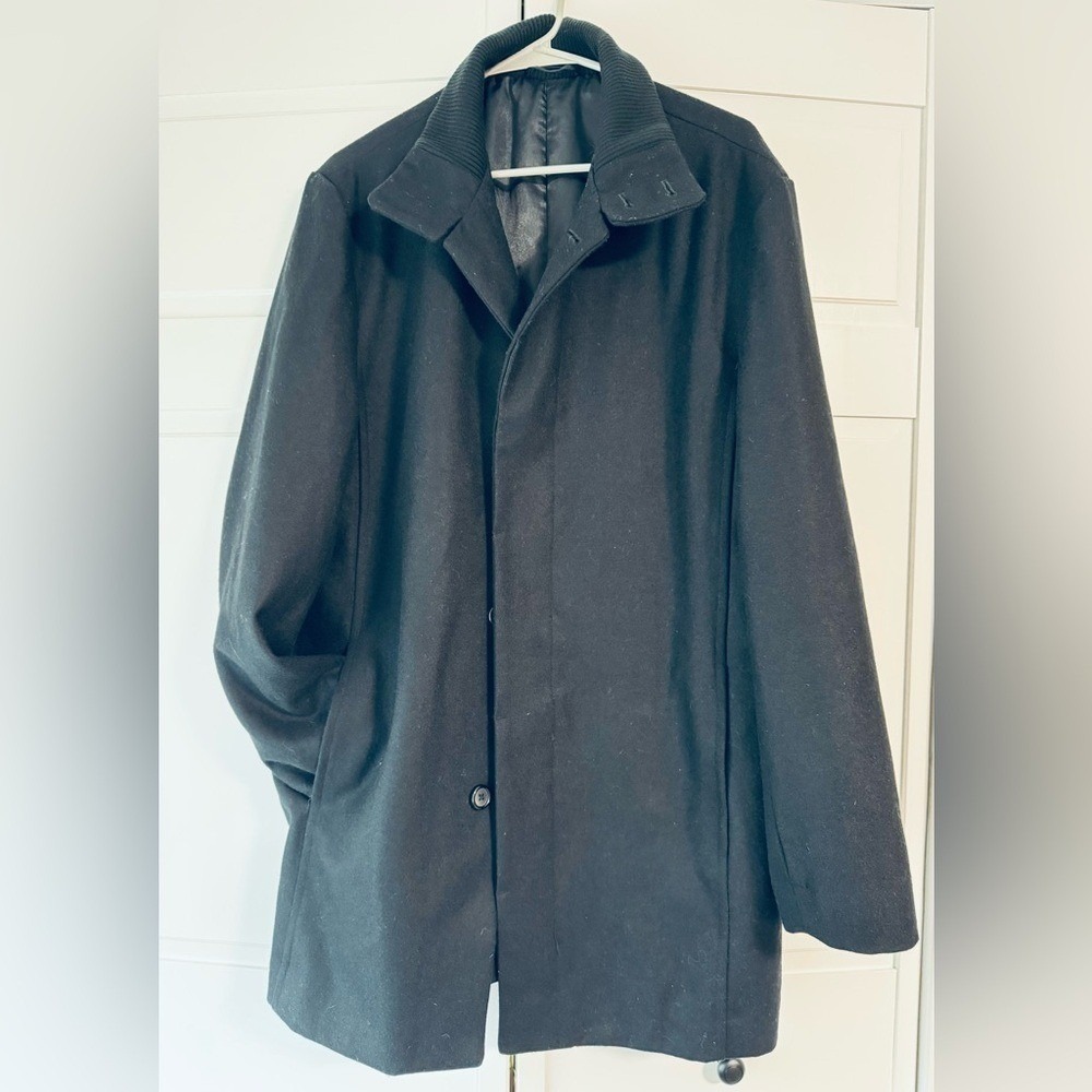 Perry Ellis Portfolio Mens Black Wool Blend Overcoat Jacket Size M